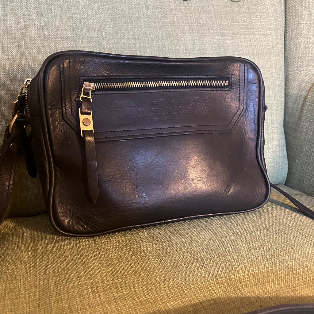 J.W. Hulme Black Double Zipper Leather Messenger Bag